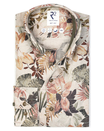 Manches extra longues. Chemise en lin à imprimé floral 045 - Beige