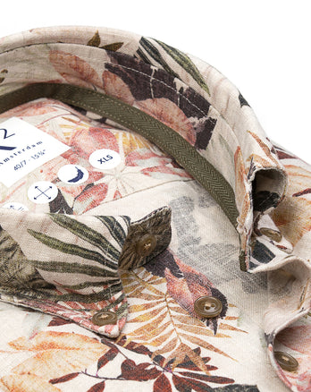 Manches extra longues. Chemise en lin à imprimé floral 045 - Beige