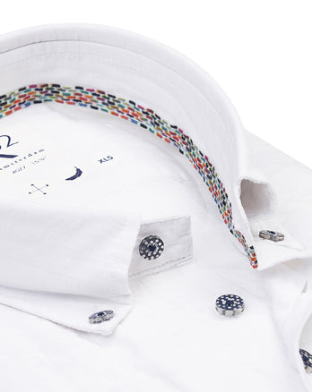 Extra lange Ärmel. Seersucker-Leinenmischung Hemd 004 - White