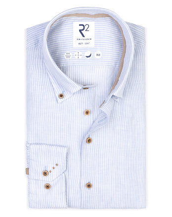 Extra long sleeves. Striped linen shirt 018 - Light blue