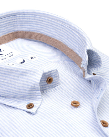 Extra long sleeves. Striped linen shirt 018 - Light blue