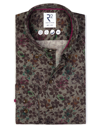 Manches extra longues. Chemise en lin mélangé à imprimé floral 074 - Green