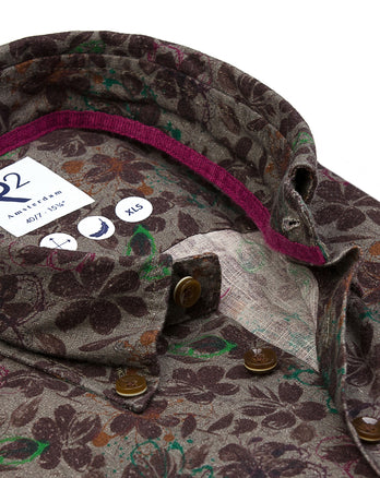 Manches extra longues. Chemise en lin mélangé à imprimé floral 074 - Green