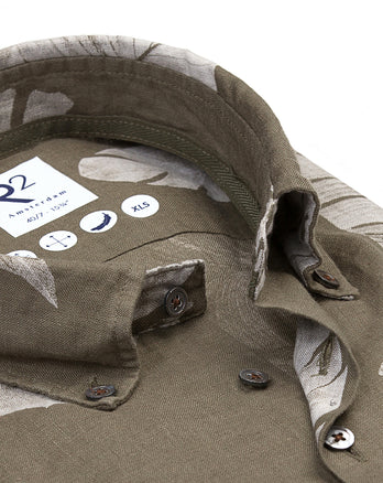 Extra lange mouwen. Bloemenprint linnen overhemd 074 - Green