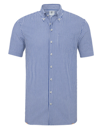 Short-sleeve striped seersucker cotton shirt 014 - Blue