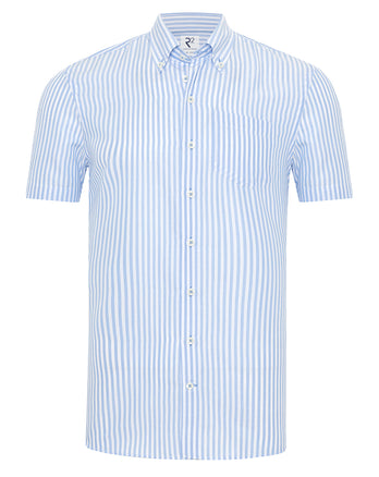 Korte mouwen tencelmix gestreept overhemd 018 - Light blue