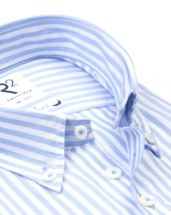 Korte mouwen tencelmix gestreept overhemd 018 - Light blue