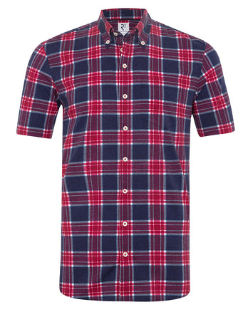 Geruit stretchshirt met korte mouwen 086 - Fuchsia