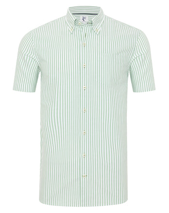 Korte mouwen Oxford-katoen gestreept overhemd 075 - Lime green