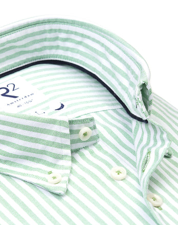 Korte mouwen Oxford-katoen gestreept overhemd 075 - Lime green