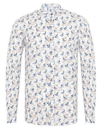 Vleugelsurfprint linnenmix overhemd 014 - Blue