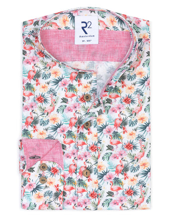 Tropische print linnenmix overhemd 073 - Multicolour