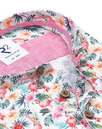 Tropische print linnenmix overhemd 073 - Multicolour