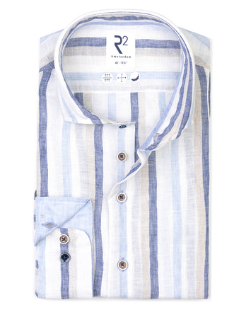 Gestreept linnen overhemd 014 - Blue