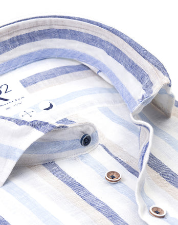 Gestreept linnen overhemd 014 - Blue