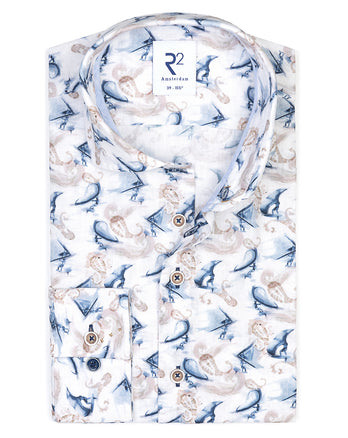 Wing Surf-print linnenmix overhemd 014 - Blue