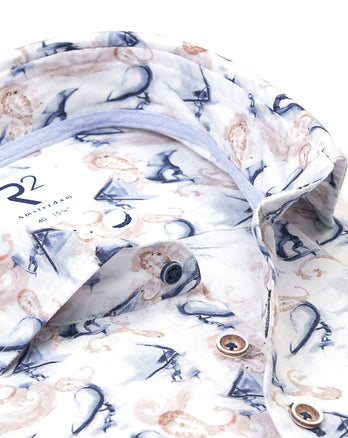 Wing Surf-print linnenmix overhemd 014 - Blue