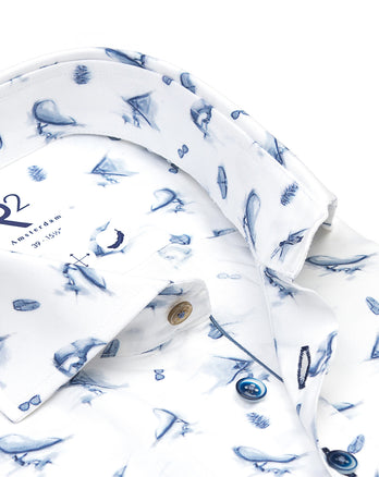 Wing surfing print cotton shirt 014 - Blue