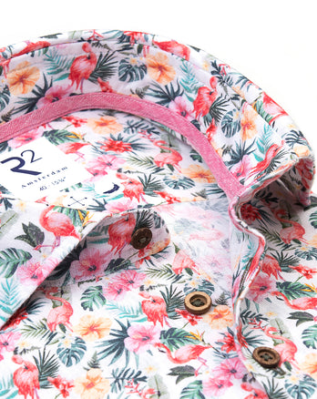 Flamingo print linen blend shirt 073 - Multicolour
