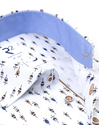 Race bike print stretch shirt 014 - Blue