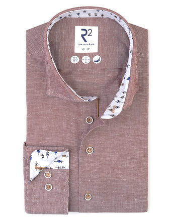 Rennrad-Kontrast Leinenmischung Hemd 041 - Brown