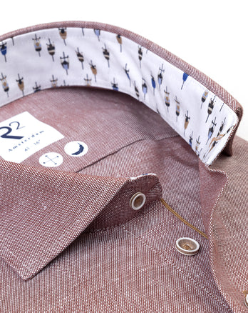 Rennrad-Kontrast Leinenmischung Hemd 041 - Brown