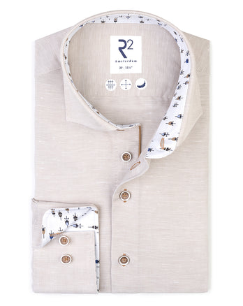 Rennrad-Kontrast Leinenmischung Hemd 045 - Beige