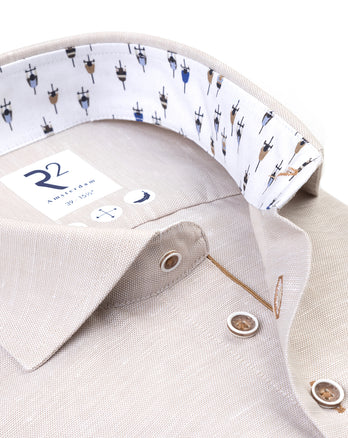 Rennrad-Kontrast Leinenmischung Hemd 045 - Beige