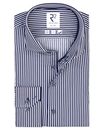 Chemise en satin de coton rayé 010 - Navy