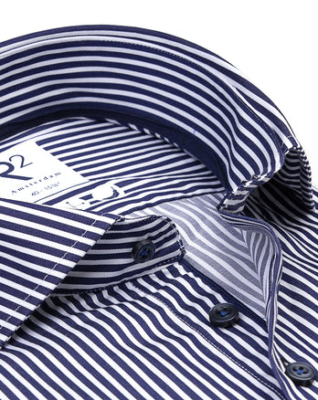 Chemise en satin de coton rayé 010 - Navy