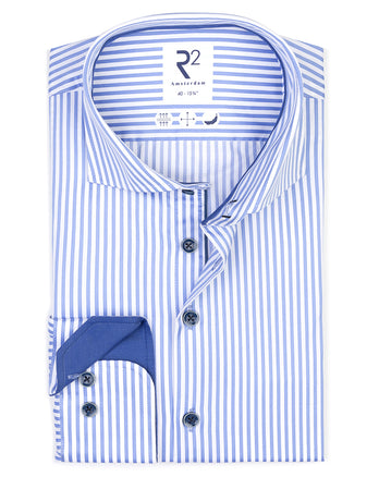 Chemise en satin de coton rayé 014 - Blue