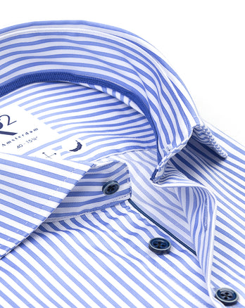 Chemise en satin de coton rayé 014 - Blue