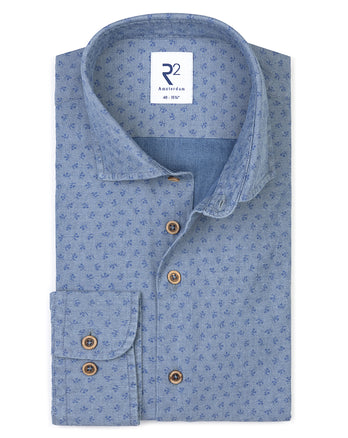 Bloemenprint denim overhemd 016 - Denim blue