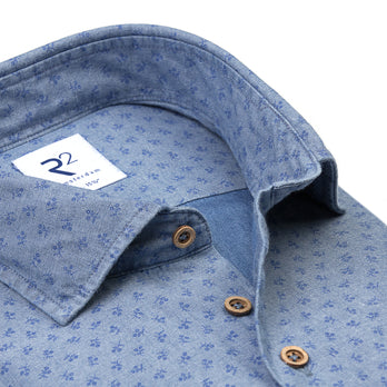 Floral print denim shirt 016 - Denim blue