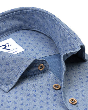Bloemenprint denim overhemd 016 - Denim blue