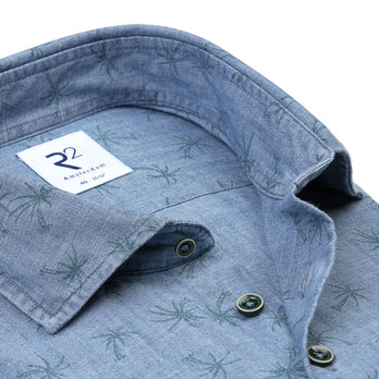 Floral print denim shirt 016 - Denim blue