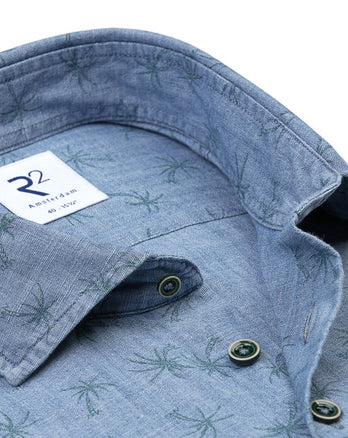 Bloemenprint denim overhemd 016 - Denim blue