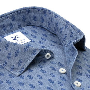 Cactus print denim shirt 016 - Denim blue