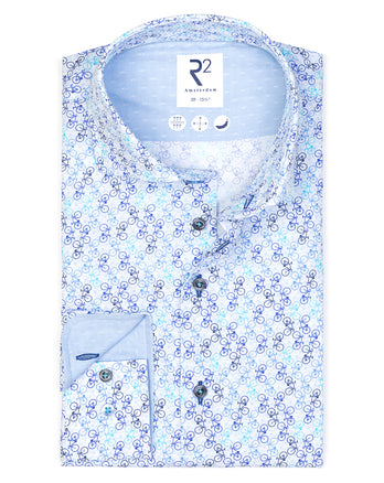 Extra lange Ärmel. Rennrad-Print Baumwollhemd 014 - Blue