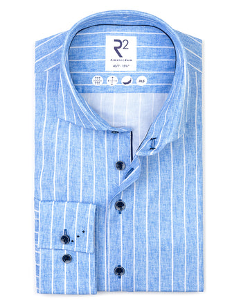 Extra lange Ärmel. Gestreiftes Stretchhemd 018 - Light blue