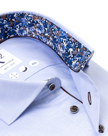 Manches extra longues. Chemise en coton à chevrons 018 - Light blue