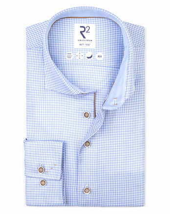 Manches extra longues. Chemise en coton Pied de poule 018 - Light blue