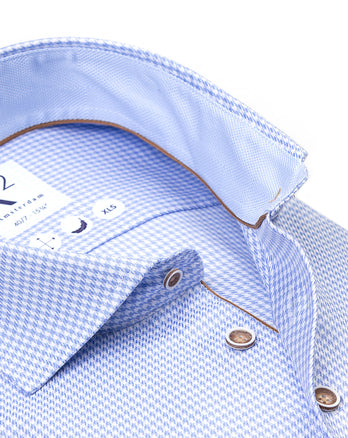 Manches extra longues. Chemise en coton Pied de poule 018 - Light blue