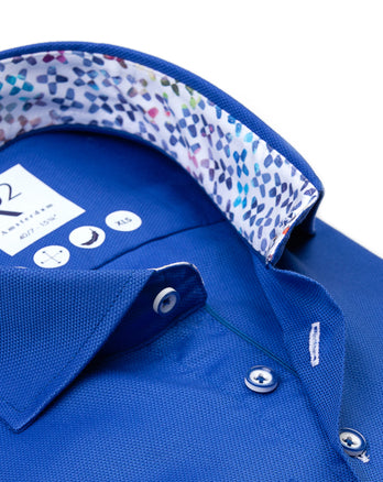 Manches extra longues. Chemise en coton dobby 011 - Deep kobalt