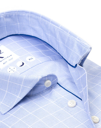 Extra lange Ärmel. Kariertes Hemd aus Bio-Baumwolle 018 - Light blue