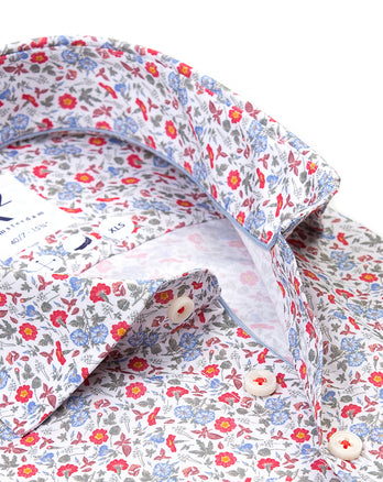 Extra long sleeves. Floral print cotton shirt 073 - Multicolour