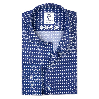 Manches extra longues. Chemise en coton imprimé 014 - Blue