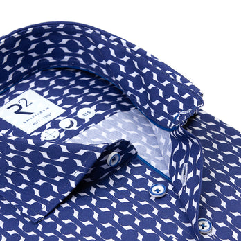 Manches extra longues. Chemise en coton imprimé 014 - Blue