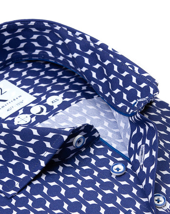 Extra long sleeves. Printed cotton shirt 014 - Blue