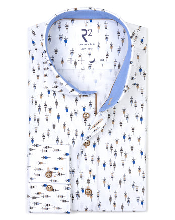 Extra lange Ärmel. Rennrad-Print Stretch-Shirt 014 - Blue